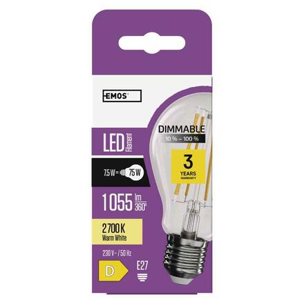 EMOS LED žárovka Filament A60 / E27 / 7,5W (75 W) / 1 055 lm / teplá bílá / stmívatelná ZF5154D