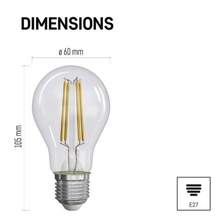 EMOS LED žárovka Filament A60 / E27 / 5 W (75 W) / 1 060 lm / neutrální bílá ZF5158