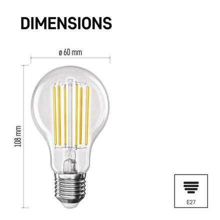 EMOS LED žárovka Filament A60 A CLASS / E27 / 7,2 W (100 W) / 1521 lm / neutrální bílá ZF5168