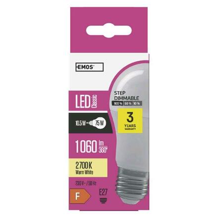 EMOS LED žárovka A60 11,5W E27 teplá bílá, stmívatelná 1525653206