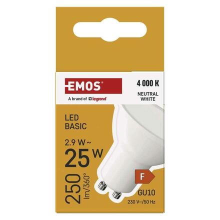 EMOS LED žárovka Basic MR16 / GU10 / 2,9 W (25 W) / 250 lm / neutrální bílá ZL8F03