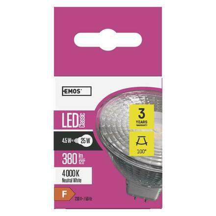 EMOS LED žárovka Classic MR16 4,5W GU5,3 neutrální bílá 1525732400