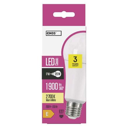EMOS LED žárovka Classic A67 / E27 / 17 W (120 W) / 1 900 lm / teplá bílá ZQ5173