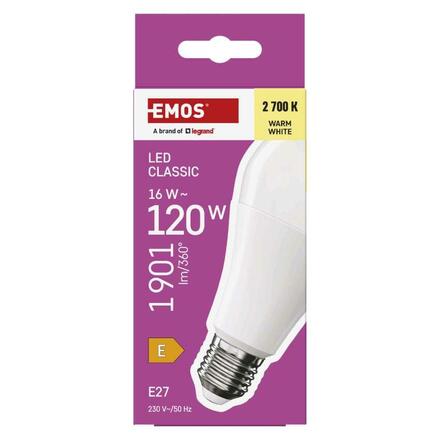 EMOS LED žárovka Classic A70 / E27 / 16 W (120 W) / 1901 lm / teplá bílá ZQ5E71