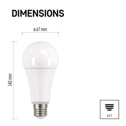 EMOS LED žárovka Classic A67 / E27 / 17 W (120 W) / 1 900 lm / neutrální bílá ZQ5174