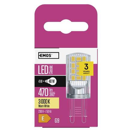 EMOS LED žárovka Classic JC / G9 / 4 W (40 W) / 470 lm / teplá bílá ZQ9544