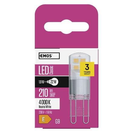 EMOS LED žárovka Classic JC / G9 / 1,9 W (22 W) / 210 lm / neutrální bílá ZQ9527