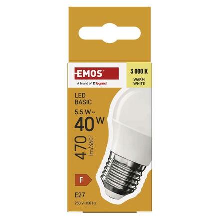 EMOS LED žárovka Basic Mini Globe / E27 / 5,5 W (40 W) / 470 lm / teplá bílá ZL6F22