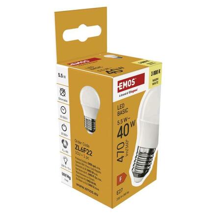 EMOS LED žárovka Basic Mini Globe / E27 / 5,5 W (40 W) / 470 lm / teplá bílá ZL6F22