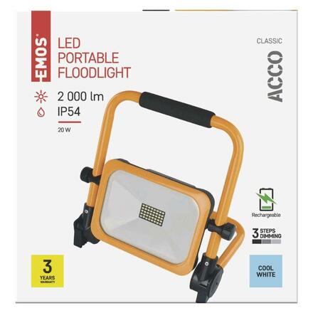 EMOS LED reflektor ACCO nabíjecí, přenosný, 20 W, žlutý, studená bílá ZS2822