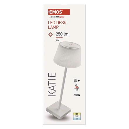 EMOS LED stolní lampa KATIE, nabíjecí, bílá Z7630W