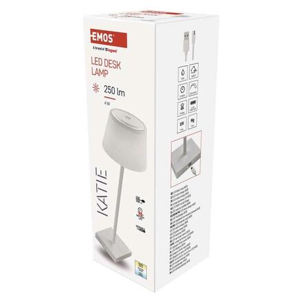EMOS LED stolní lampa KATIE, nabíjecí, bílá Z7630W