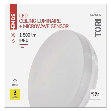 EMOS LED svítidlo s pohybovým čidlem TORI 22 cm, 15 W, neutrální bílá, IP54 ZM4328