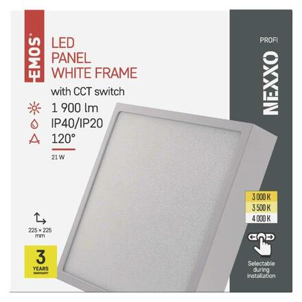 EMOS LED svítidlo NEXXO bílé, 22,5 x 22,5 cm, 21 W, teplá/neutrální bílá ZM6143