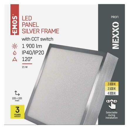 EMOS LED svítidlo NEXXO broušený nikl, 22,5 x 22,5 cm, 21 W, teplá/neutrální bílá ZM6243