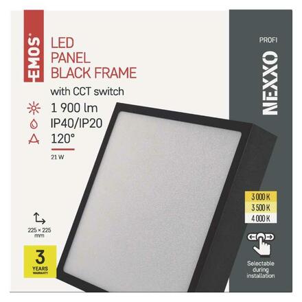 EMOS LED svítidlo NEXXO černé, 22,5 x 22,5 cm, 21 W, teplá/neutrální bílá ZM6343