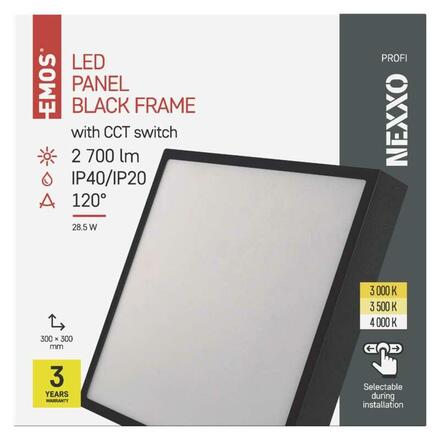 EMOS LED svítidlo NEXXO černé, 30 x 30 cm, 28,5 W, teplá/neutrální bílá ZM6353