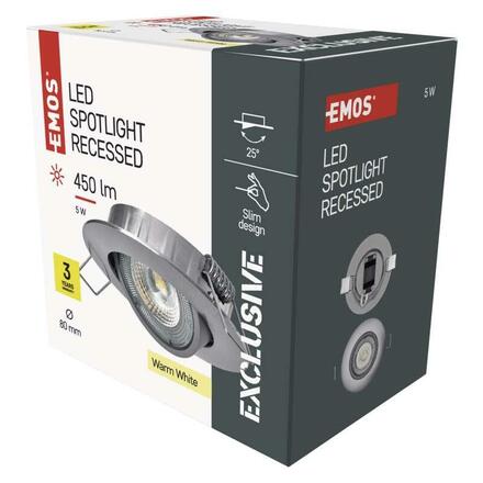 EMOS LED bodové svítidlo Exclusive stříbrné, 5W teplá bílá 1540125510