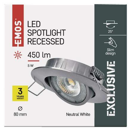 EMOS LED bodové svítidlo Exclusive stříbrné, 5W neutrální bílá 1540125570