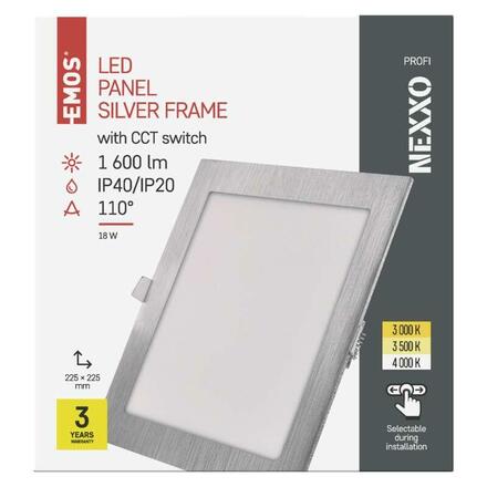 EMOS LED podhledové svítidlo NEXXO stříbrné, 22,5 x 22,5 cm, 18 W, teplá/neutrální bílá ZD2243