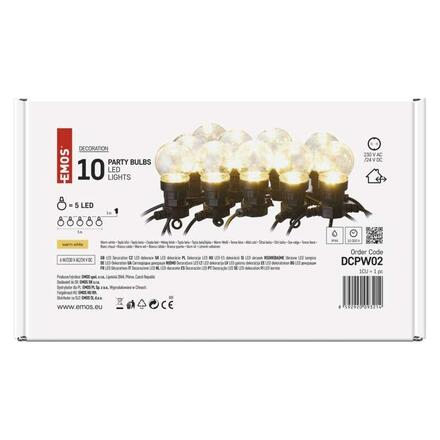 EMOS LED světelný řetěz – 10x párty žárovky čiré, 5 m, venkovní i vnitřní, teplá bílá DCPW02