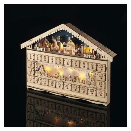 EMOS LED adventní kalendář dřevěný, 40x50 cm, 2x AA, vnitřní, teplá bílá, časovač DCWW01