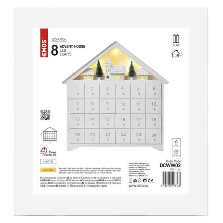 EMOS LED adventní kalendář dřevěný, 35x33 cm, 2x AA, vnitřní, teplá bílá, časovač DCWW02