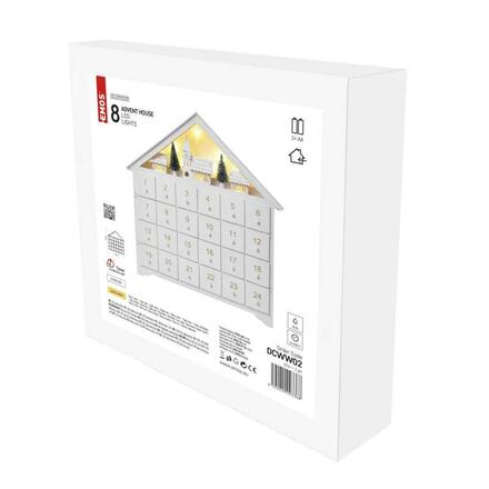 EMOS LED adventní kalendář dřevěný, 35x33 cm, 2x AA, vnitřní, teplá bílá, časovač DCWW02