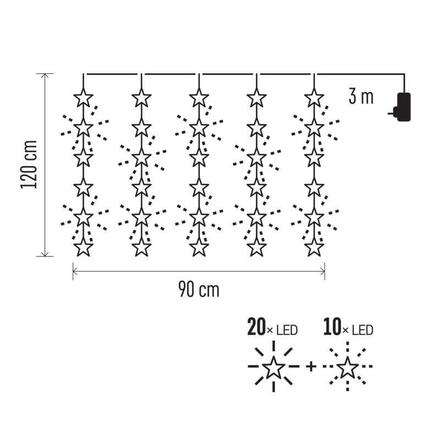 EMOS LED vánoční závěs – hvězdy, 120x90 cm, venkovní i vnitřní, teplá bílá, časovač DCGW01