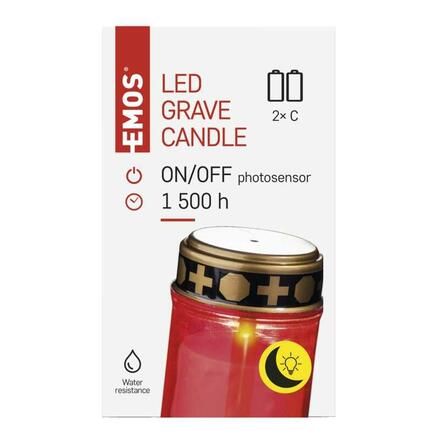 EMOS LED hřbitovní svíčka červená, 2x C, venkovní i vnitřní, teplá bílá, senzor DCCV20