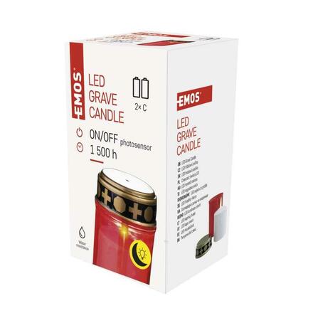 EMOS LED hřbitovní svíčka červená, 2x C, venkovní i vnitřní, teplá bílá, senzor DCCV20