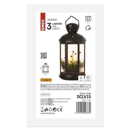 EMOS LED dekorace - vánoční lucerna se svíčkami černá, 35,5 cm, 3x C, vnitřní, vintage DCLV15