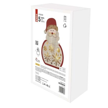 EMOS LED dekorace dřevěná – Santa, 30 cm, 2x AAA, vnitřní, teplá bílá, časovač DCWW24