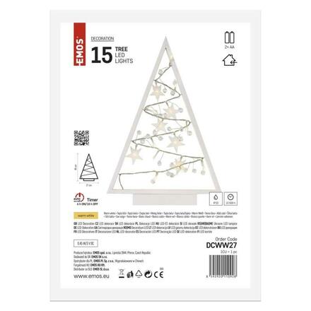 EMOS LED dekorace – svítící stromeček s ozdobami, 40 cm, 2x AA, vnitřní, teplá bílá, časovač DCWW27