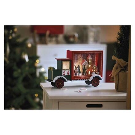 EMOS LED adventní kalendář, dřevěné auto, 20x30,5 cm, 2x AA, vnitřní, teplá bílá, časovač DCWW32