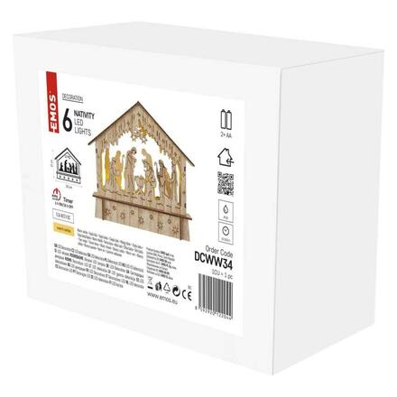 EMOS LED vánoční betlém dřevěný, 15 cm, 2x AA, vnitřní, teplá bílá, časovač DCWW34