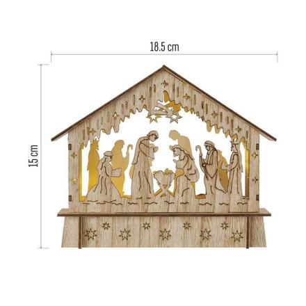 EMOS LED vánoční betlém dřevěný, 15 cm, 2x AA, vnitřní, teplá bílá, časovač DCWW34