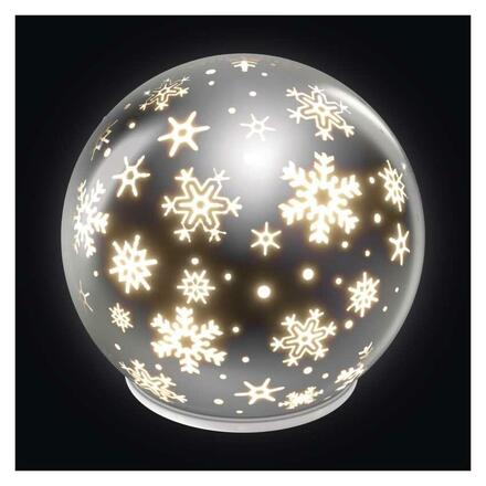 EMOS LED vánoční skleněná koule - vločky, 12 cm, 3x AA, vnitřní, teplá bílá, časovač DCLW28