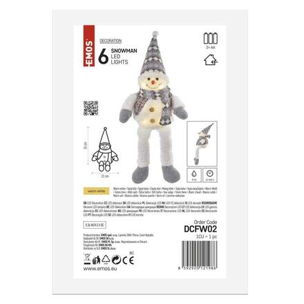 EMOS LED vánoční sněhulák sedící, 31 cm, 3x AA, vnitřní, teplá bílá DCFW02