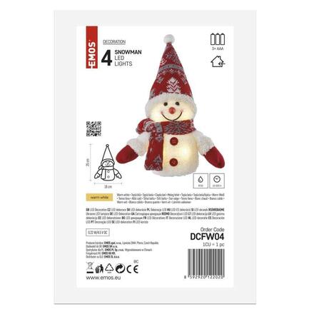 EMOS LED vánoční sněhulák svítící, 25 cm, 3x AAA, vnitřní, teplá bílá DCFW04