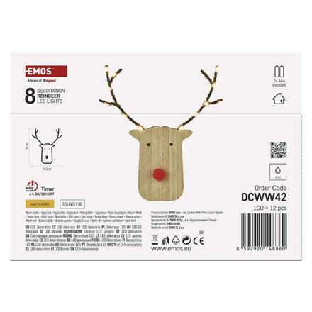 EMOS LED dekorace dřevěná - sob, 16 cm, 2x AAA, vnitřní, teplá bílá, časovač DCWW42