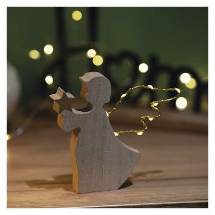 EMOS LED dekorace dřevěná - anděl, 13 cm, 2x AAA, vnitřní, teplá bílá, časovač DCWW43