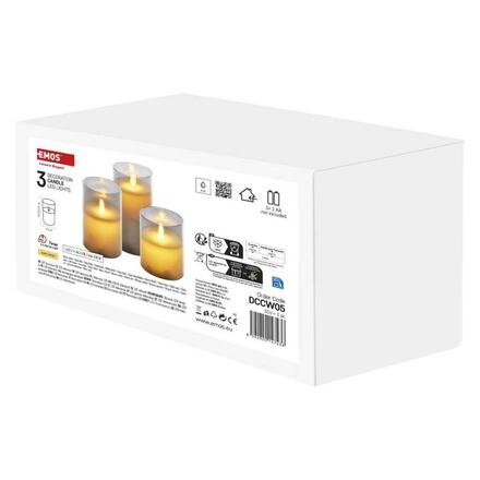 EMOS LED dekorace - 3x vosková svíčka ve skle, 6x AA, teplá bílá, časovač DCCW05