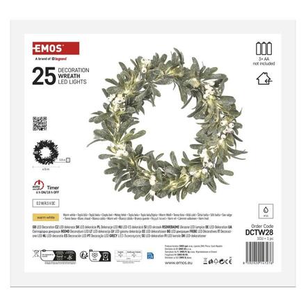 EMOS LED dekorace - věnec jmelí, 3x AA, teplá bílá, časovač DCTW28