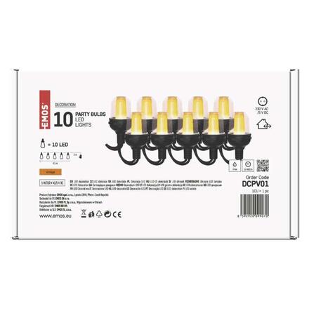EMOS LED světelný řetěz – 10x párty žárovky, 4,5 m, venkovní i vnitřní, vintage DCPV01