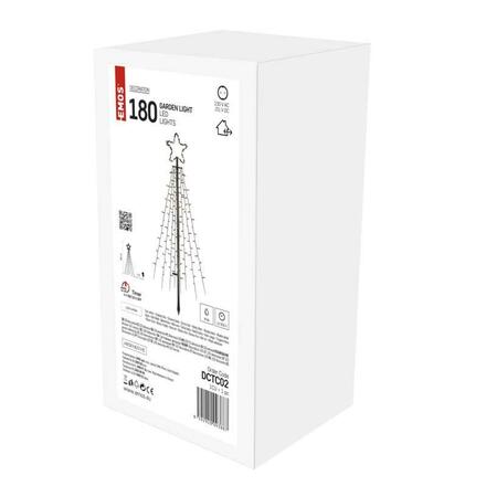 EMOS LED vánoční strom kovový, 180 cm, venkovní i vnitřní, studená bílá, časovač DCTC02