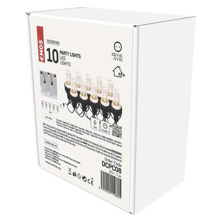 EMOS LED světelný řetěz – 10x párty žárovky, 4,5 m, venkovní i vnitřní, studená bílá DCPC08