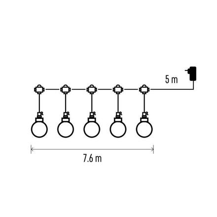 EMOS LED světelný řetěz – 20x párty žárovky, 7,6 m, venkovní i vnitřní, teplá bílá DCPW07