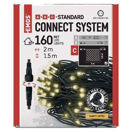 EMOS Standard LED spojovací vánoční řetěz – síť, 1,5x2 m, venkovní, teplá bílá D1DW01