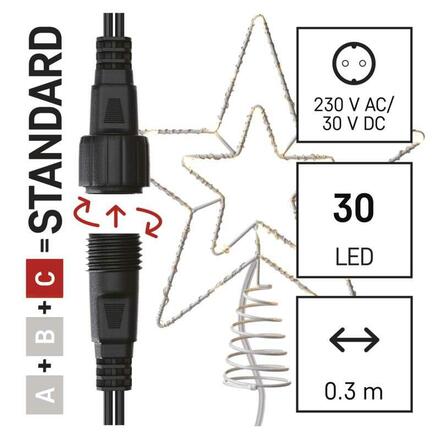 EMOS Standard LED spojovací vánoční hvězda, 28,5 cm, venkovní i vnitřní, teplá bílá D1ZW01